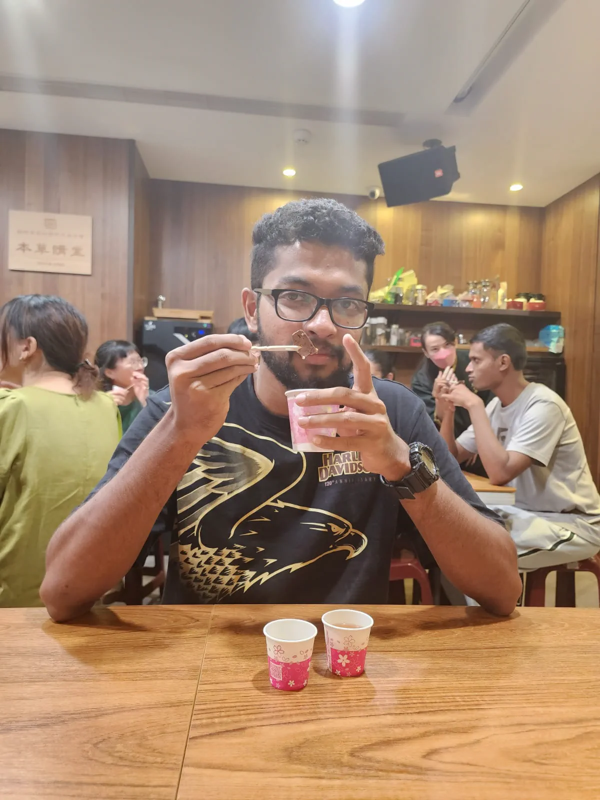 Trying some special herbal tofu