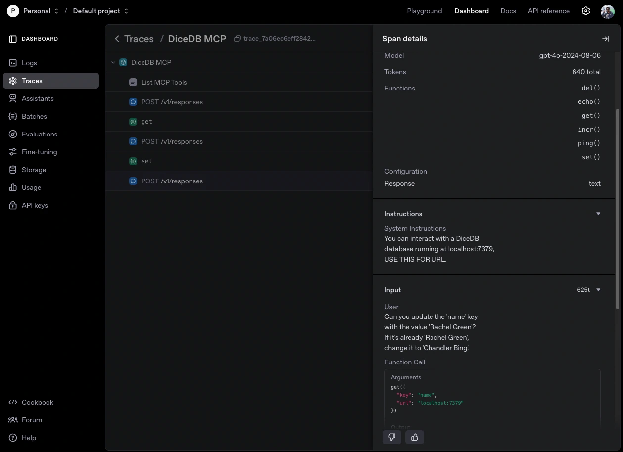 Trace shown in OpenAI Platform Dashboard