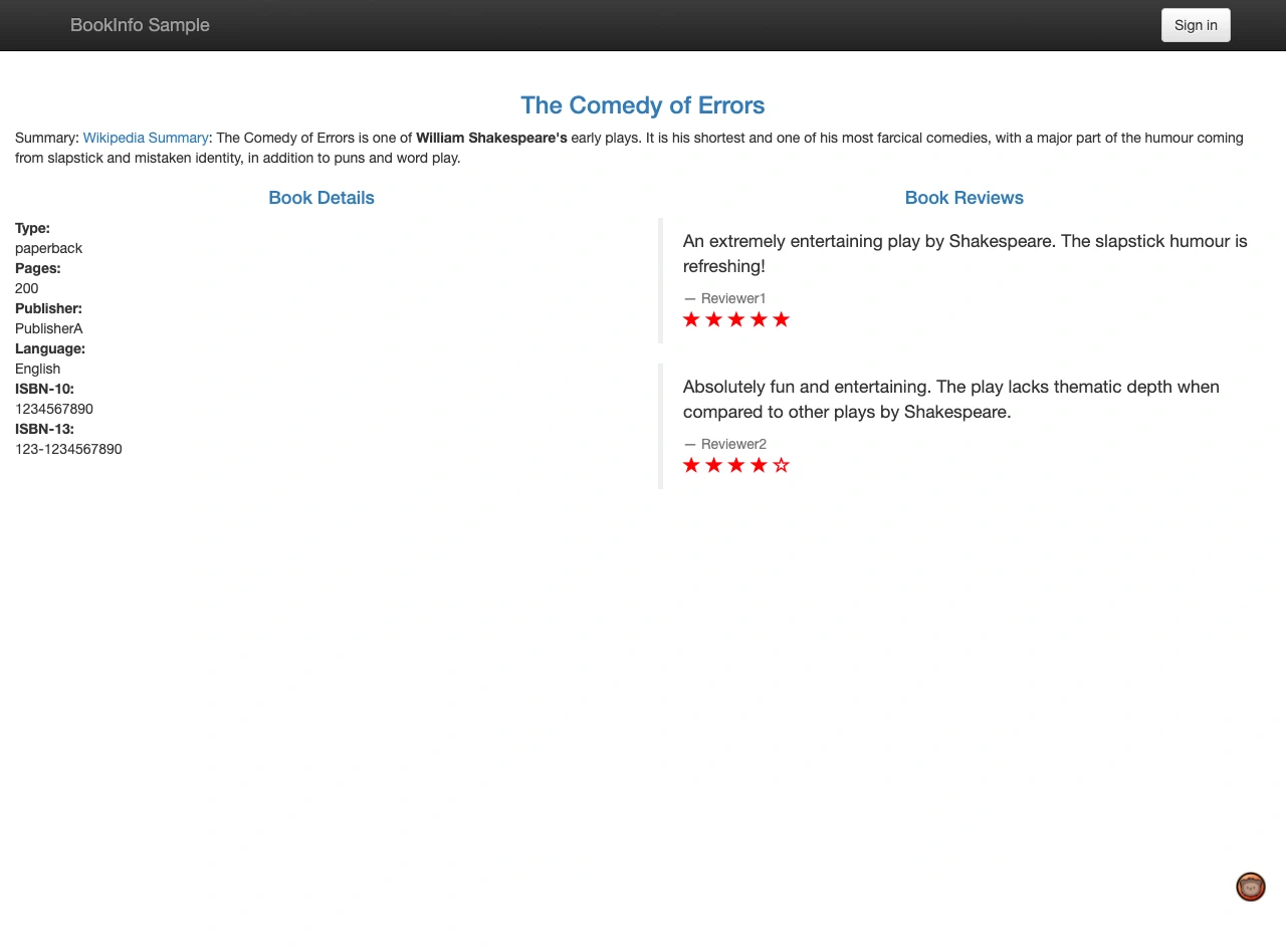 Bookinfo homepage