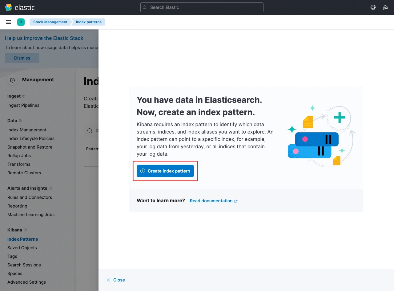 Create an index pattern for the data in Elasticsearch