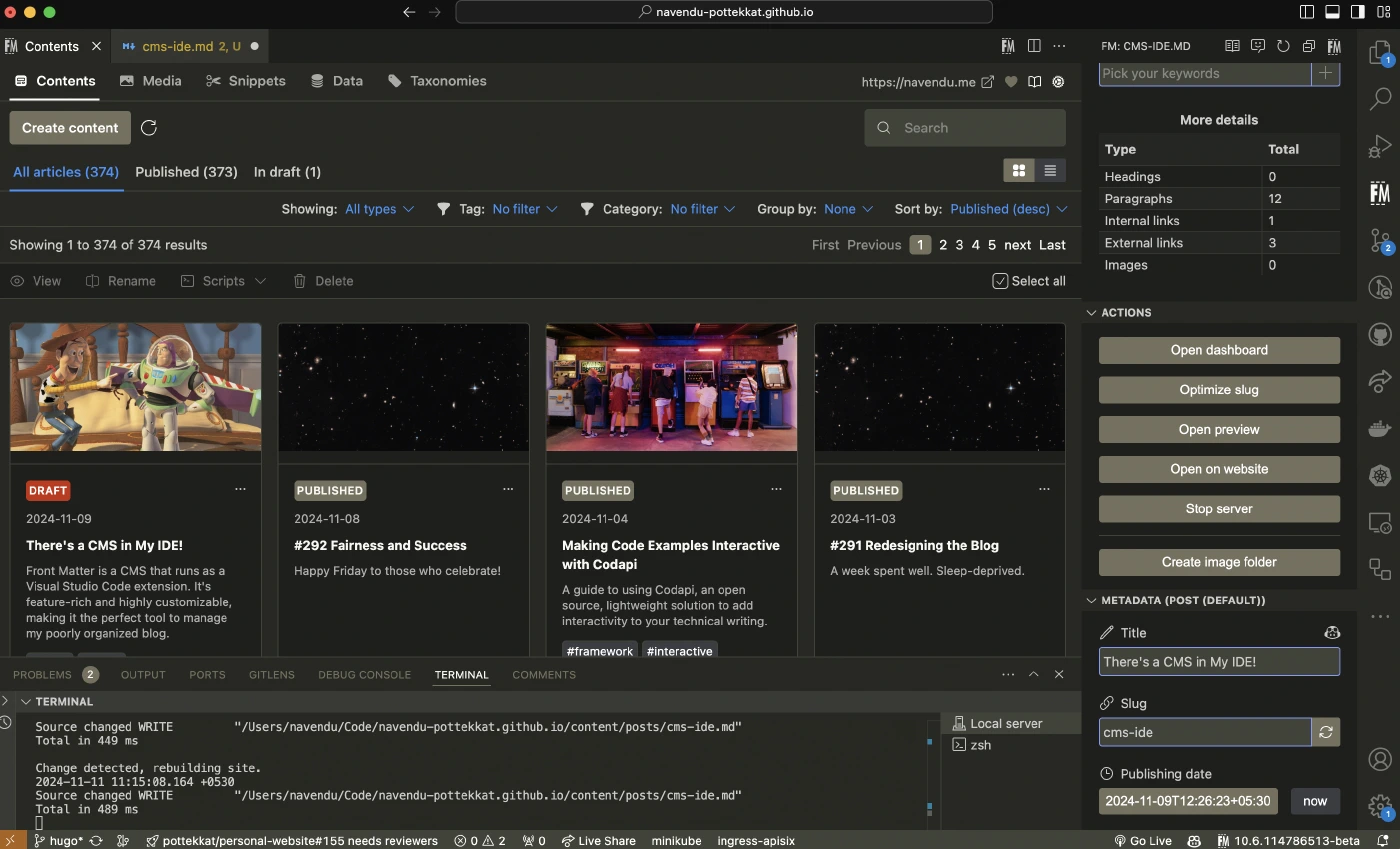 Front Matter Dashboard