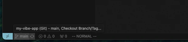 Click the &ldquo;main&rdquo; branch at the bottom-left of the window