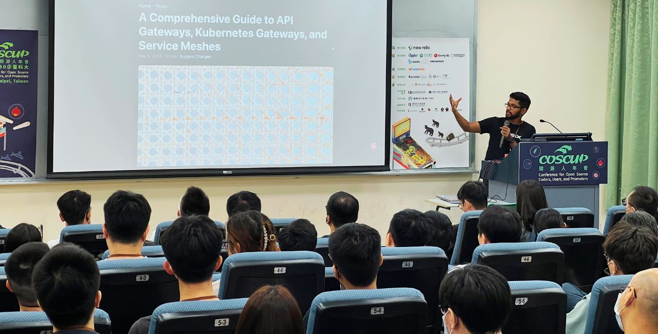 Navendu speaking at COSCUP 2023 in Taipei.