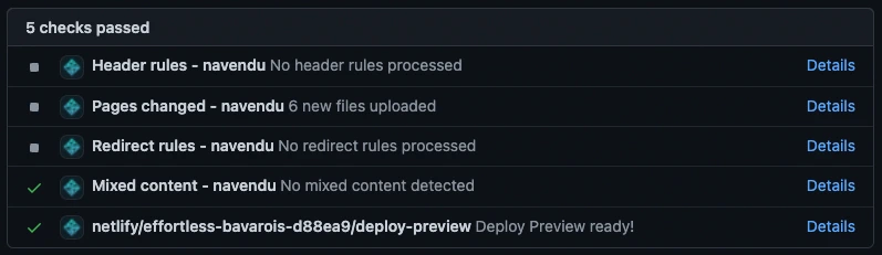 CI checks run by Netlify