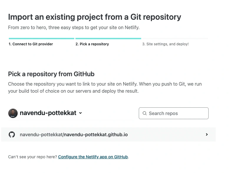 Pick the repository to deploy