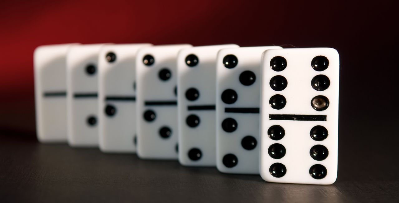 Domino tiles arranged in order.