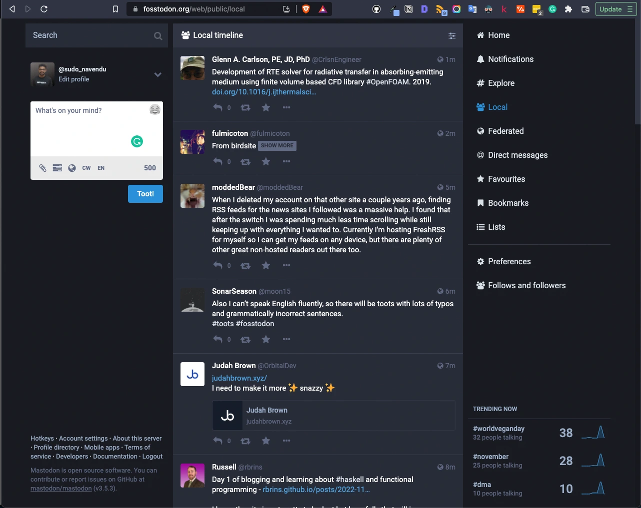 Homepage of the Fosstodon server