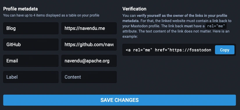Adding profile metadata