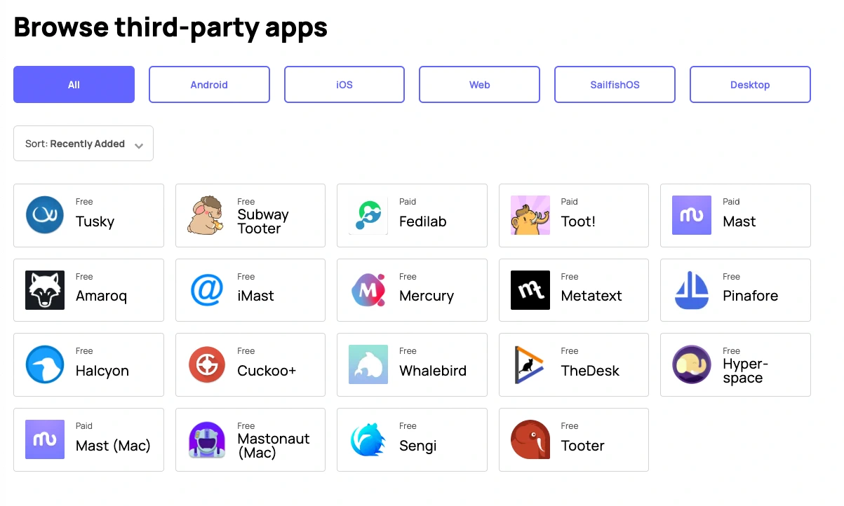 Available third-party apps