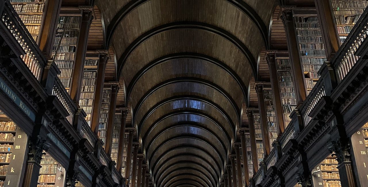 A photo of the Book of Kells library from Trinity College Dublin.
